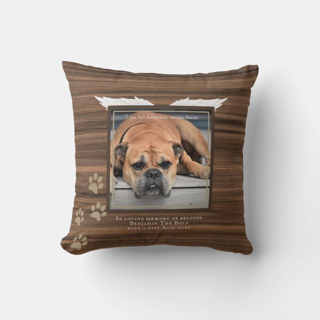 Rustikales Dog Foto Memorial Keepake Beileid Gesch Kissen (Vorderseite)