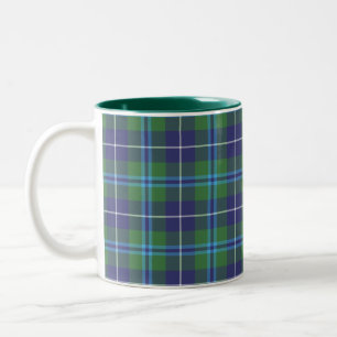 Rustikales Douglas-Tartan in Blau und Grün Zweifarbige Tasse