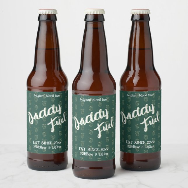 Rustikales Drehbuch "Daddy Fuel" - grüner Muster-H Bierflaschenetikett (Flaschen)