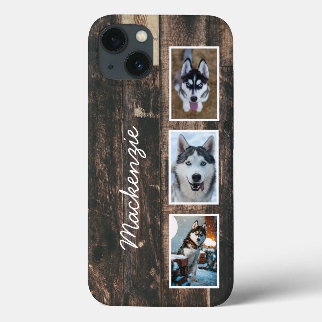 Rustikales Drei-Foto-Holzkollektiv Name Case-Mate  iPhone Hülle (Rückseite)