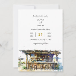 Rustikales Driftwood Tropical Tiki Bar Beach Hochz Einladung