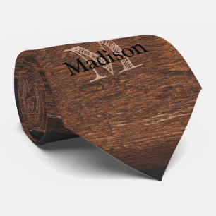Rustikales dunkelbraunes altes Holz Monogramm Krawatte