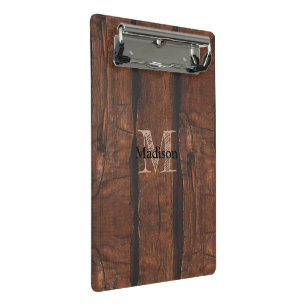 Rustikales dunkelbraunes altes Holz Monogramm Mini Klemmbrett
