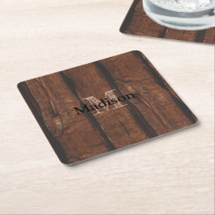 Rustikales dunkelbraunes altes Holz Monogramm Rechteckiger Pappuntersetzer