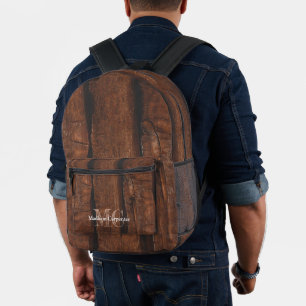 Rustikales dunkelbraunes altes Holz Tischler Monog Bedruckter Rucksack