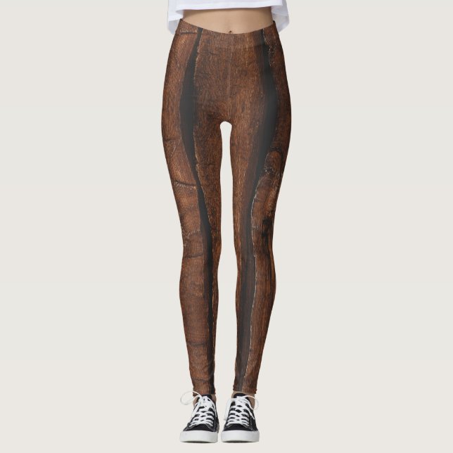 Rustikales dunkelbraunes Holz Leggings (Vorderseite)