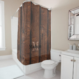 Rustikales dunkelbraunes Holz Monogram Duschvorhang