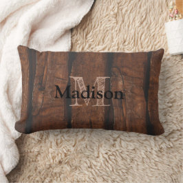 Rustikales dunkelbraunes Holz Monogram Lendenkissen