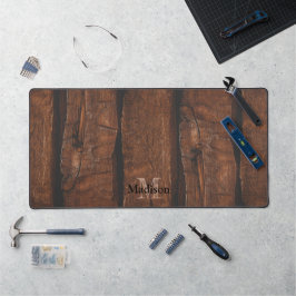 Rustikales dunkelbraunes Holz Monogram Schreibtischunterlage