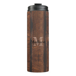 Rustikales dunkelbraunes Holz Monogram Thermosbecher