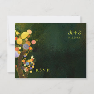Rustikales Dunkelgrünes Hochzeitsszenario RSVP Karte
