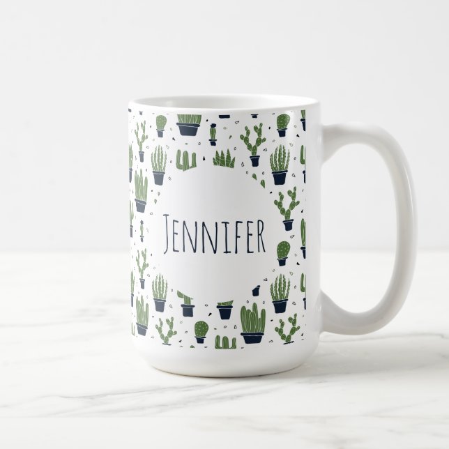 Rustikales dunkelgrünes Kaktus-Wüstenmuster Kaffeetasse (Rechts)