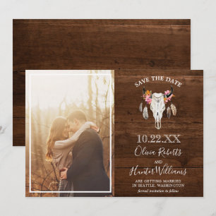 Rustikales Dunkelholz-Antler-Foto Save the Date Einladung