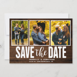 Rustikales dunkles Holz 3 FotoCollage Save The Date