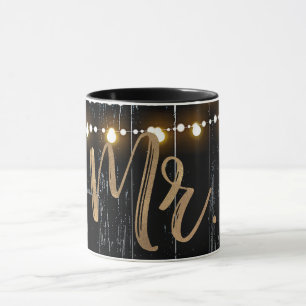 Rustikales dunkles Holz & String Lights Gold Bride Tasse
