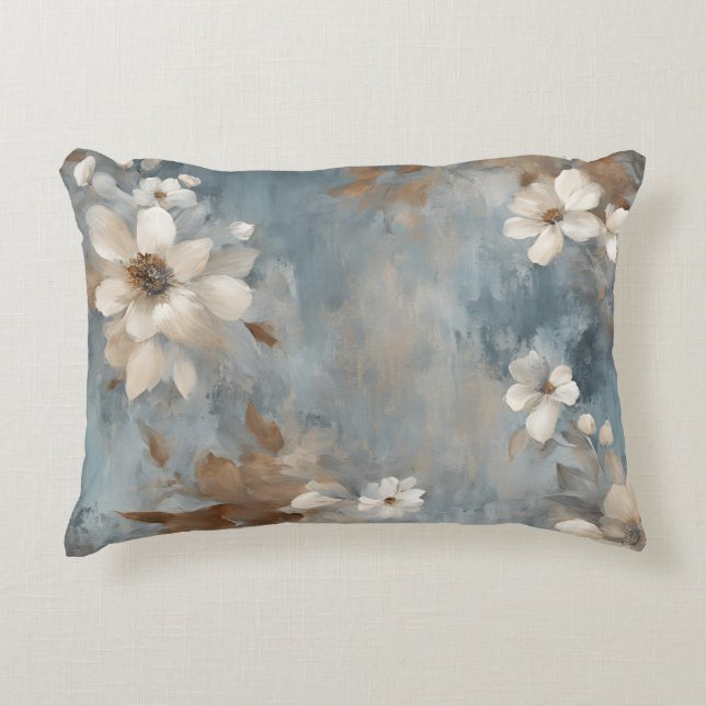 Rustikales Dusty Blue Brown Cream Farmhouse Floral Dekokissen (Vorderseite)