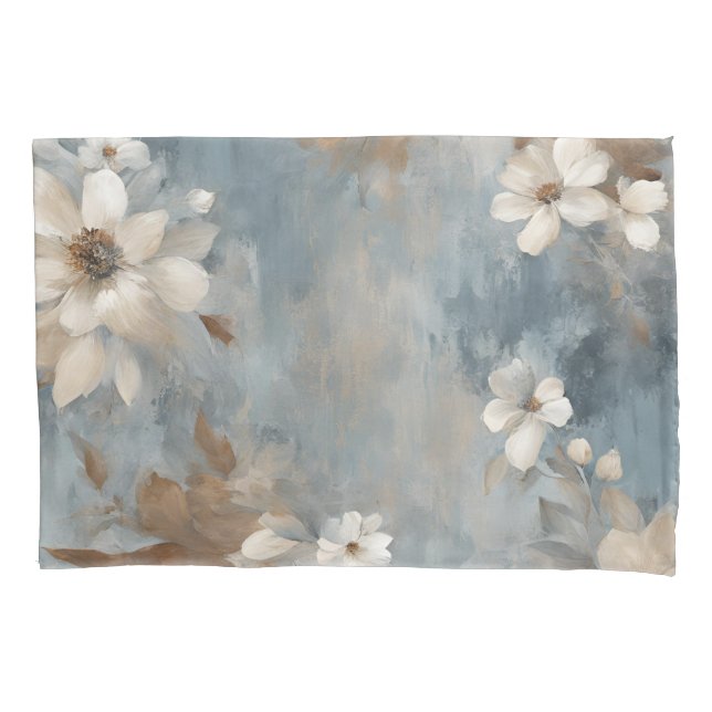 Rustikales Dusty Blue Brown Cream Farmhouse Floral Kissenbezug (Vorderseite)