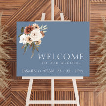 Rustikales Dusty Blue Peach Floral Wedding Sign