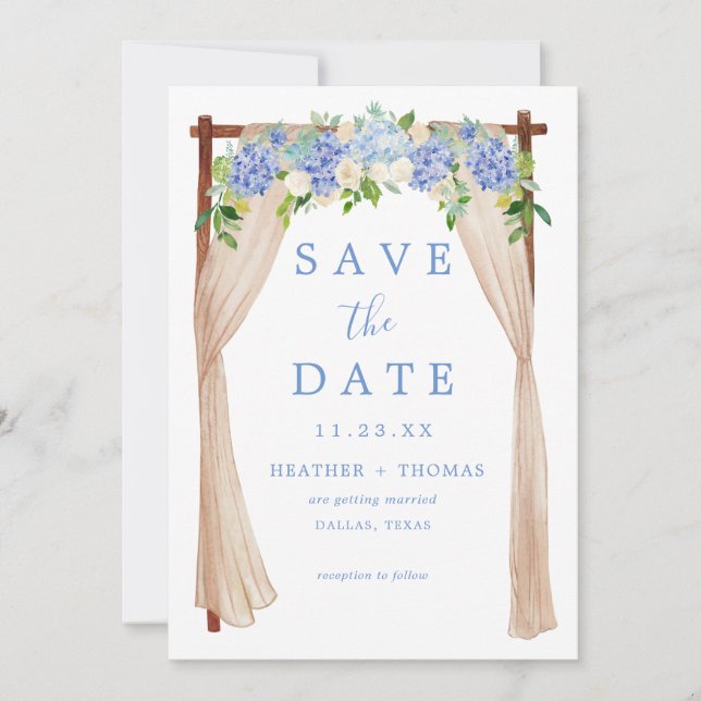 Rustikales Dusty Blue Watercolor Hydrangea Save The Date (Vorderseite)