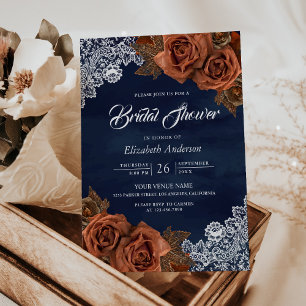 Rustikales Dusty Terracotta Rose Navy Brautparty Einladung