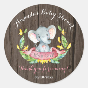 Rustikales Elefant Babydusche Rosa Danke für Ihre  Runder Aufkleber