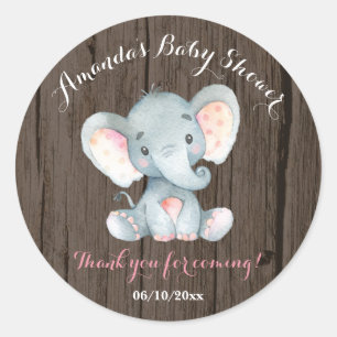 Rustikales Elefant Babydusche Rosa Danke für Ihre Runder Aufkleber