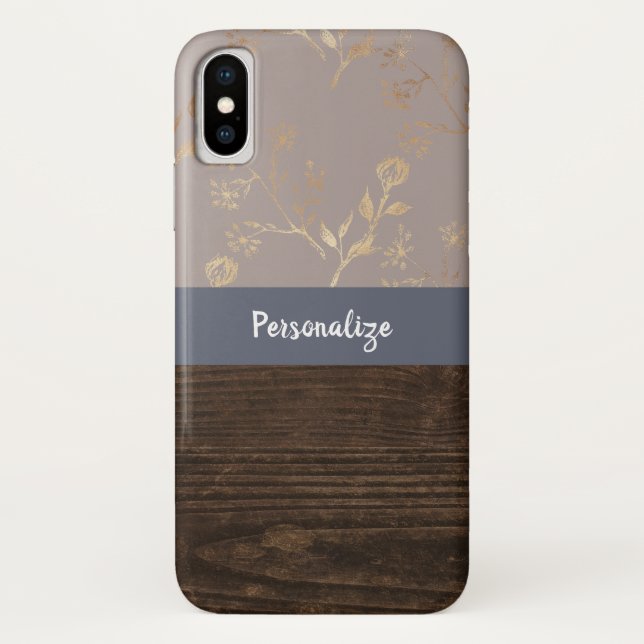 Rustikales Elegance Dark Wood und Gold Floral und  Case-Mate iPhone Hülle (Rückseite)