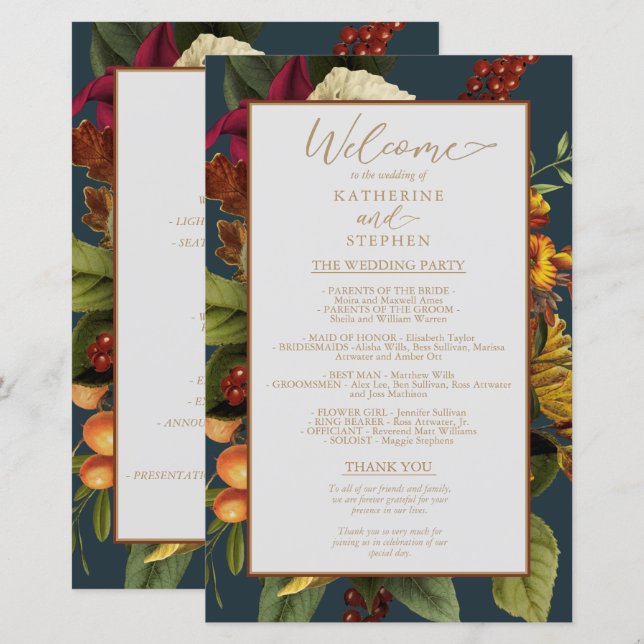 Rustikales Elegance Floral Bouquet Hochzeitsprogra (Vorne/Hinten)