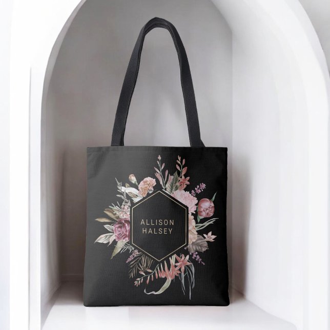 Rustikales Elegant Boho Floral mit geometrischem R Tasche (Personalize with your name.)