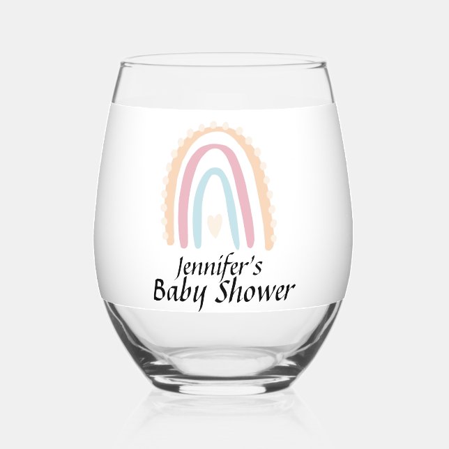 Rustikales Elegant Rainbow Baby Shower Trinkbehält Weinglas Ohne Stiel (Vorderseite)