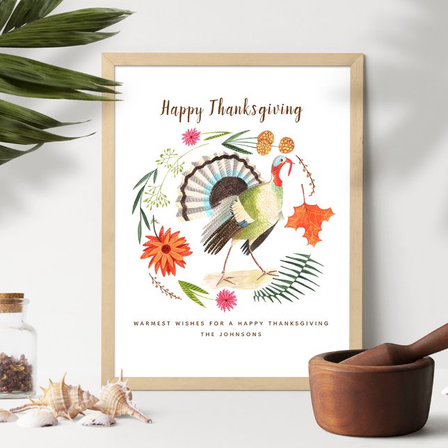 Rustikales Elegant Türkei Erntedank Botanisch Poster (Modern Elegant Turkey Thanksgiving Botanical Poster)
