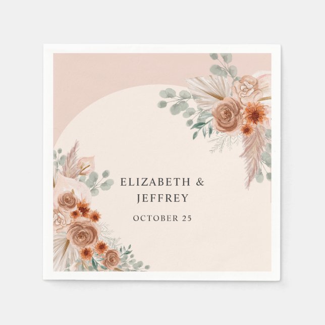 Rustikales Elegante Boho Terracotta Pampas Wedding Serviette (Vorderseite)