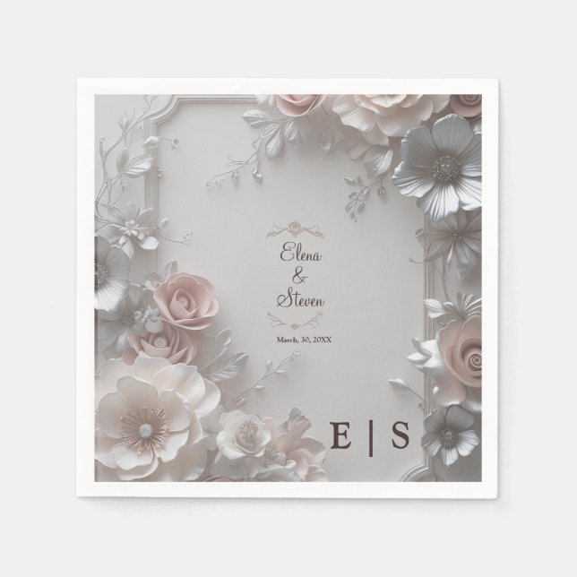 Rustikales elegantes 3D-Blumenpapier Napkin Serviette (Vorderseite)