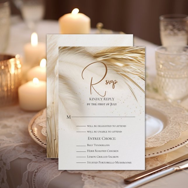 Rustikales Elegantes Bohemisches Floral Gold Pampa RSVP Karte (Von Creator hochgeladen)