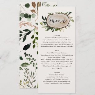 Rustikales, elegantes botanisches Hochzeitsmenü Menükarte