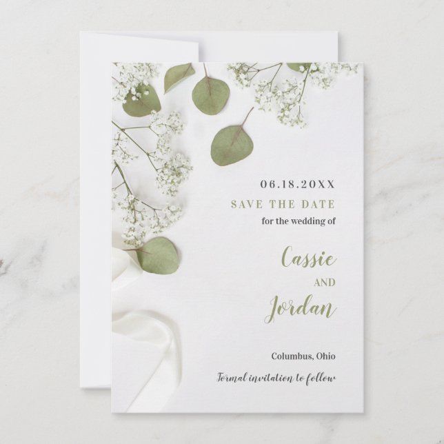 Rustikales Elegantes botanisches Save the Date (Vorderseite)