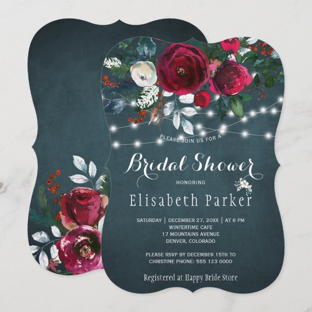 Rustikales, elegantes Brautparty mit floralen Elem Einladung (Vorne/Hinten)