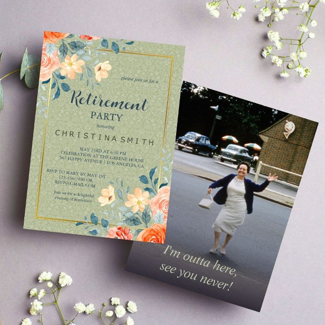 Rustikales Elegantes Party für die Aquarellbilder Einladung (Rustic Elegant Floral Watercolor Retirement Party Invitation)