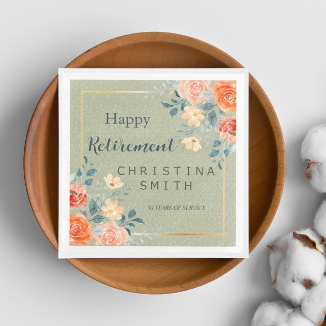 Rustikales Elegantes Party für die Aquarellbilder Serviette (Rustic Elegant Floral Watercolor Retirement Party Paper Dinner Napkins)