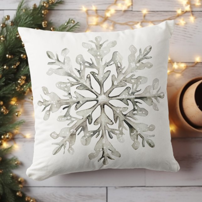 Rustikales Elegantes Watercolor Schneeflocke Winte Kissen (Von Creator hochgeladen)