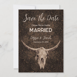 Rustikales Eleganza Brown Western Bull Skull Save The Date