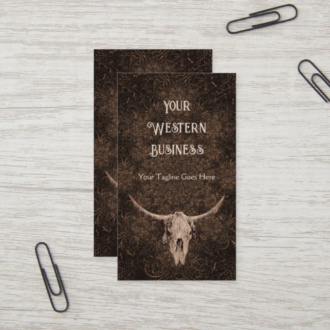 Rustikales Eleganza Brown Western Bull Skull Visitenkarte (Vorderseite/Rückseite Beispiel)