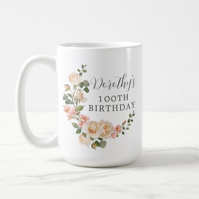Rustikales Elfenbeinblütengeschenk zum 100. Geburt Kaffeetasse (Links)