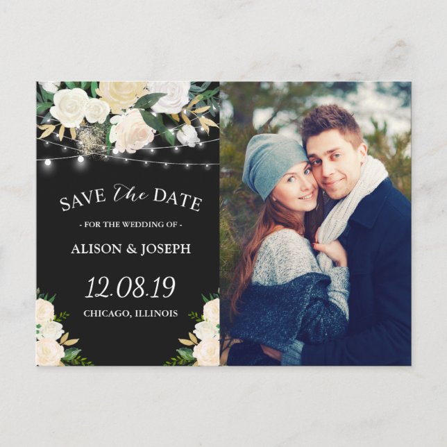 Rustikales Elfenbeingoldblüten-Save the Date-Foto Ankündigungspostkarte (Vorderseite)