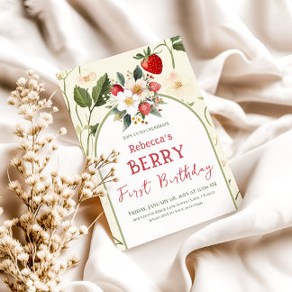Rustikales Erdbeerthema Berry Erster Geburtstag Einladung