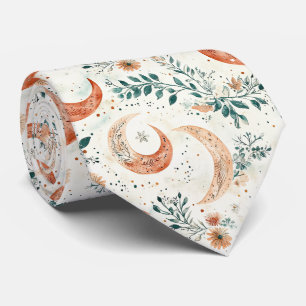 Rustikales, erdverbundenes Boho-Mond-Blumenmuster Krawatte