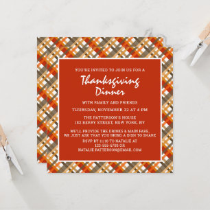 Rustikales Erntedank Dinner Tartan Muster Einladung