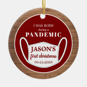 Rustikales erstes Weihnachten Geboren in Pandemie Keramik Ornament