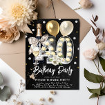 Rustikales Erwachsener 40. Geburtstag Party Einladung<br><div class="desc">Feiern Sie stilvoll mit dieser rustikalen Erwachsenen 40. Geburtstag Party Einladung. Das Design umfasst einen Schalkbrettboden,  eine Glühbirne Nummer 40,  Goldballons,  Champagner,  Blumenzwiebeln und Konfetti. Die bearbeitbare Vorlage lässt sich mit der bereitgestellten Vorlage leicht anpassen.</div>