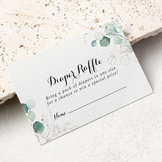 Rustikales Eukalyptus Gold Floral Diaper Raffel Ti Begleitkarte (Von Creator hochgeladen)
